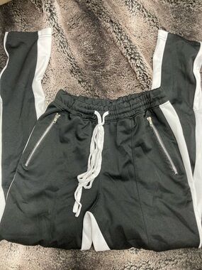 Women's Black Track Joggers with White Contrast Panels
